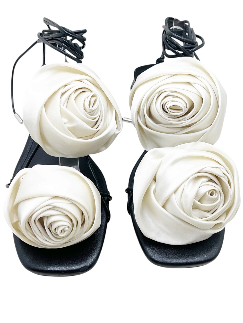 {Steve Madden} Rosalind Ivory Satin Rose Lace-Up Sandals - Picture 14 of 14
